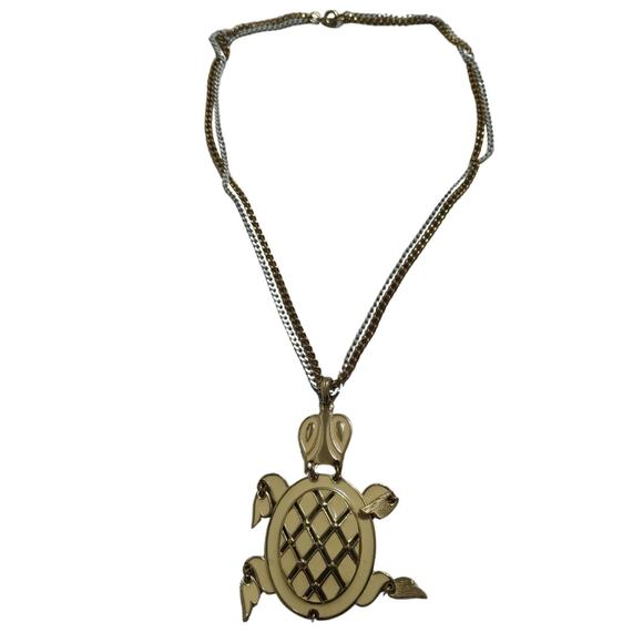 1970s Mod Asian Articulated Tortoise Moveable Pendant Turtle Chain Link Necklace - Picture 3 of 4